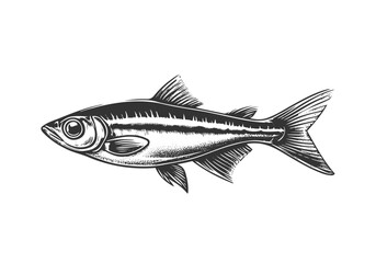 Minnow Fish Engraved Hand Drawn Natural Illustration Vector Isolated by AZ for Books, Arts, Design and Decoration Graphic Asset
