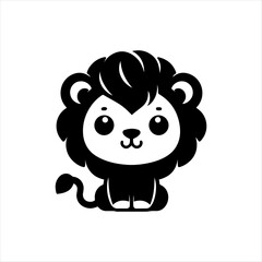 Cute cartoon lion silhouette, stylized and simplified, with large eyes and a friendly expression.
