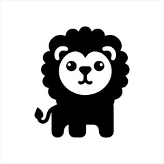A stylized, cartoon-like lion with a black body and white face.