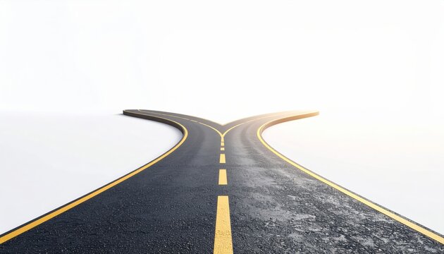 A road splits into two paths isolated on white background