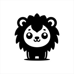 Adorable cartoon lion cub, simplistic black silhouette, cute expression.