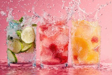 Refreshing Drinks in Sparkling Water Splash. High quality