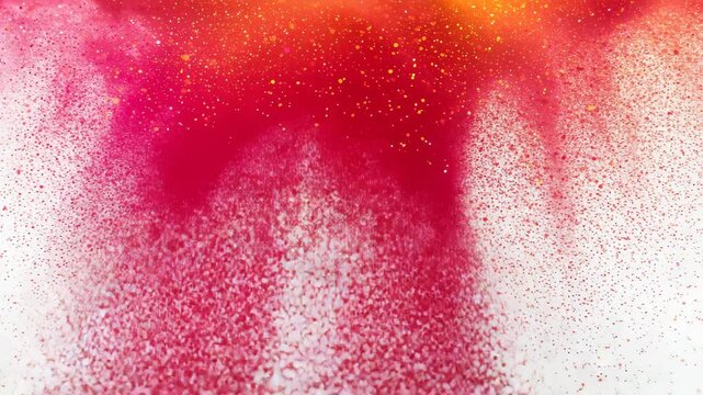 Abstract motion background of red and orange paint particles flowing downward in a mesmerizing