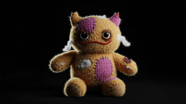 Animated plush toy character with stitches, a digital animation loop showcasing a cute and