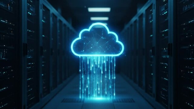 Glowing data cloud in server room modern technology illustration