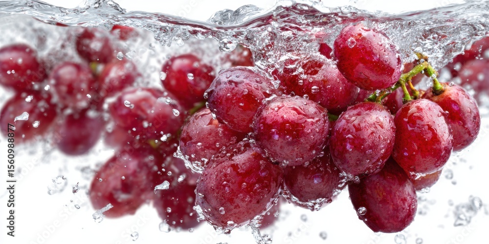 Aufkleber fresh red grapes splashing into water, creating a dynamic and vibrant scene.