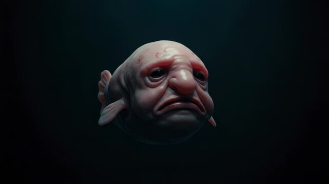 Deep Sea Oddity: A Close-Up of a Blobfish Floating in the Abyss, Realistic Animation