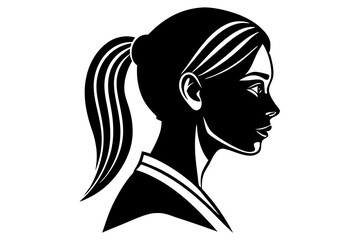 Black and white profile silhouette of a woman with a ponytail female head