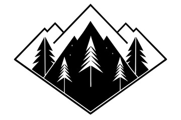 Black and white geometric mountain and pine tree landscape design forest nature