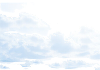 Soft fluffy white clouds drift across a pale blue sky, isolated on transparent background