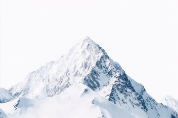 Snow-capped mountain peak against a white background