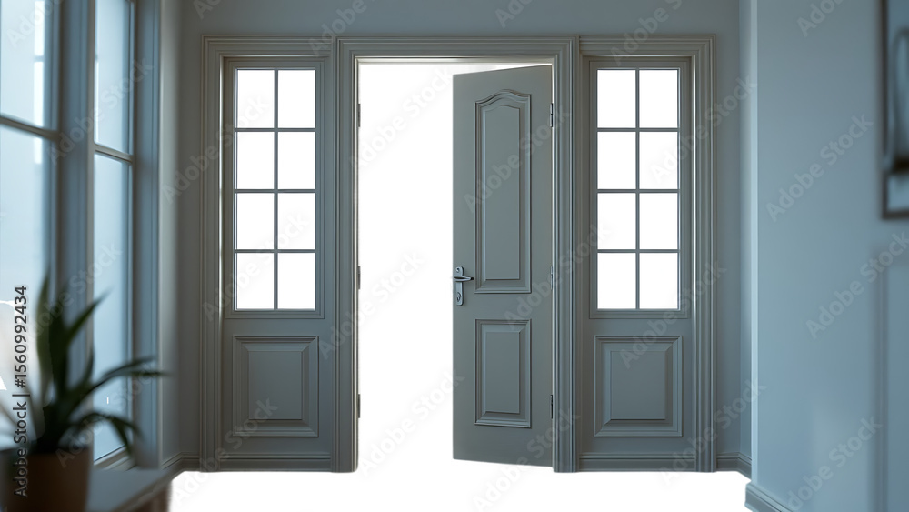 Poster set of home door elements for open and close isolated on transparent background interior design conc