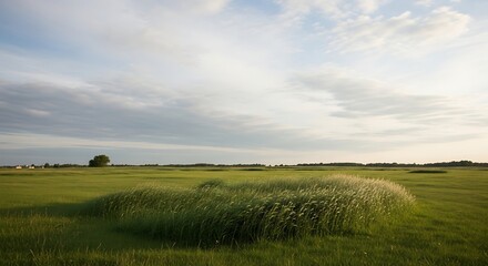 Naklejka premium Serene Prairie Landscape Grassland under a Cloudy Sky