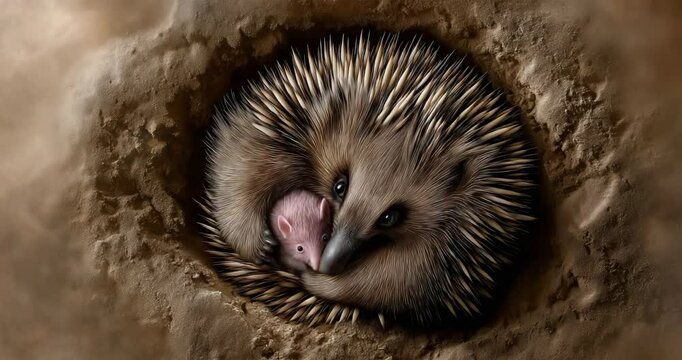 Echidna Curls Around Puggle
