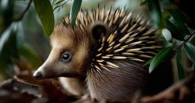 Echidna Emerges from Foliage