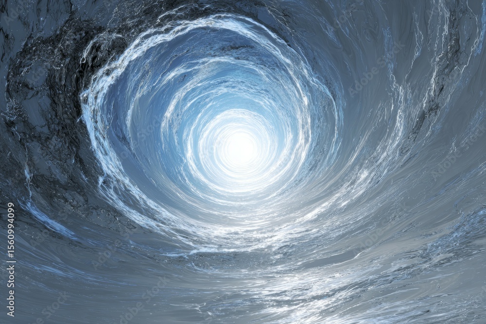 Poster vortex swirl with radiant light center in abstract oceanic design