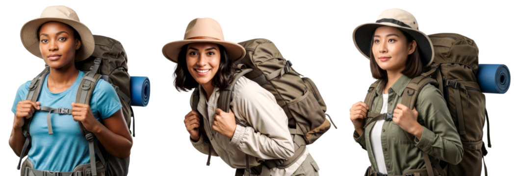 Black, Latin and Asian Diverse Female Backpackers