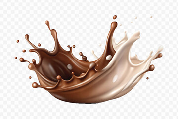 realistic 3d smooth liquid chocolate and milk splashes in different style isolated on transparent background	
