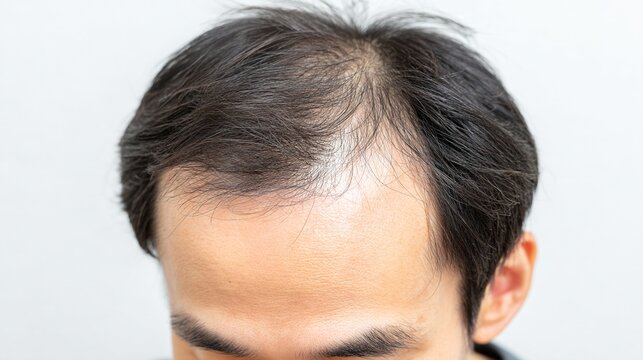 前頭部の薄毛が目立つ男性の頭部アップ｜抜け毛,加齢,ヘアケア

