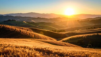 Golden Hour in the Tuscan Countryside: A Panoramic Sunset View