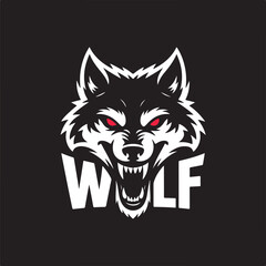 Snarling Wolf Head Logo – Bold White Silhouette with Fiery Red Eyes on Black
