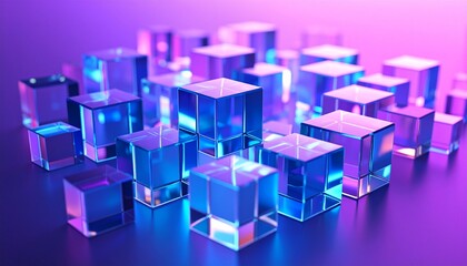 Obraz premium Twilight Glass Cubes: Abstract Neon Reflections
