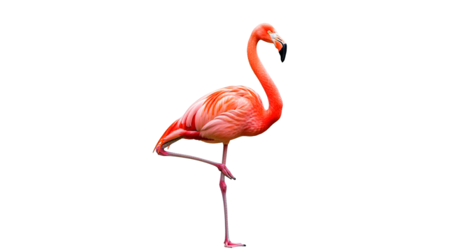 A stunning pink flamingo stands elegantly, showcasing its vibrant plumage and long legs.