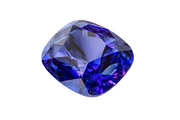A blue gemstone sits on a white background