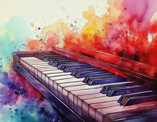 Abstract Watercolor Piano keys; room for text AI