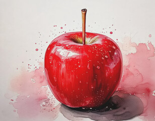 Watercolor red  apple; room for text AI