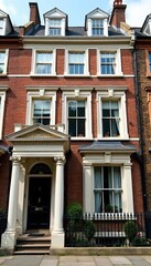 Naklejka premium Imposing Victorian Townhouse Facade in London Elegant Brickwork and Grand Windows