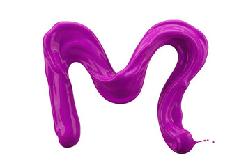 The letter m made of glossy purple paint isolated on transparent background, a modern artistic design element
