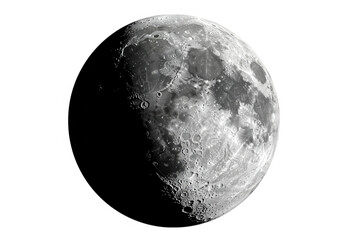 Detailed view of the moons surface with craters and shadows, isolated on transparent background