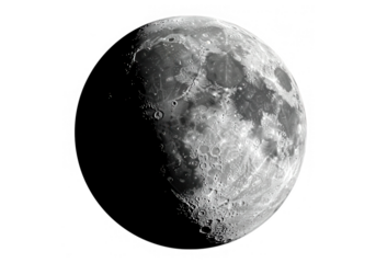Detailed view of the moons surface with craters and shadows, isolated on transparent background