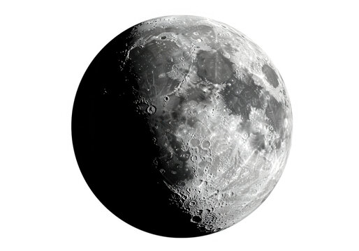 Detailed view of the moons surface with craters and shadows, isolated on transparent background - Powered by Adobe