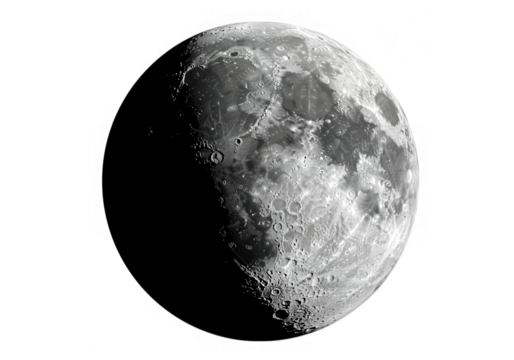 Detailed view of the moons surface with craters and shadows, isolated on transparent background - Powered by Adobe