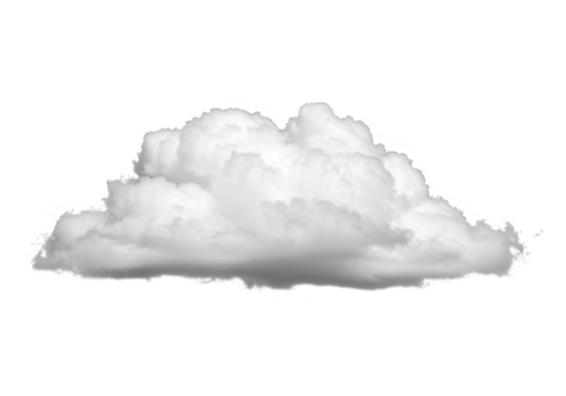 A fluffy white cloud isolated on transparent background floats serenely in the sky