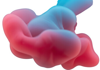 A swirling cloud of pink and blue ink mixing in water isolated on transparent background