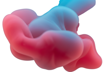 A swirling cloud of pink and blue ink mixing in water isolated on transparent background