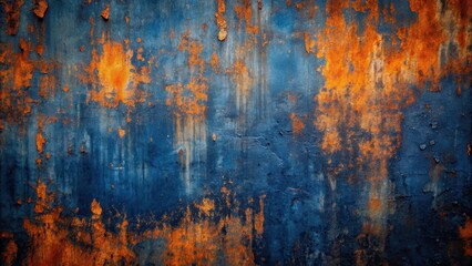 Abstract Texture of Deep Blue and Fiery Orange Rust on a Weathered Metallic Surface