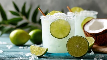 refreshing coconut lime cocktail drink - tropical drinks. High quality