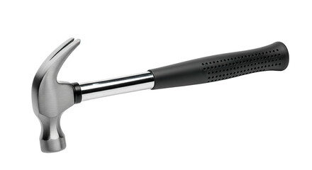A silver claw hammer with a black handle, ideal for construction and repair work.