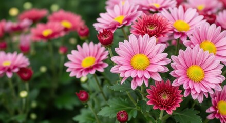 Vibrant Pink and Red Chrysanthemums in Bloom Beautiful Garden Flowers