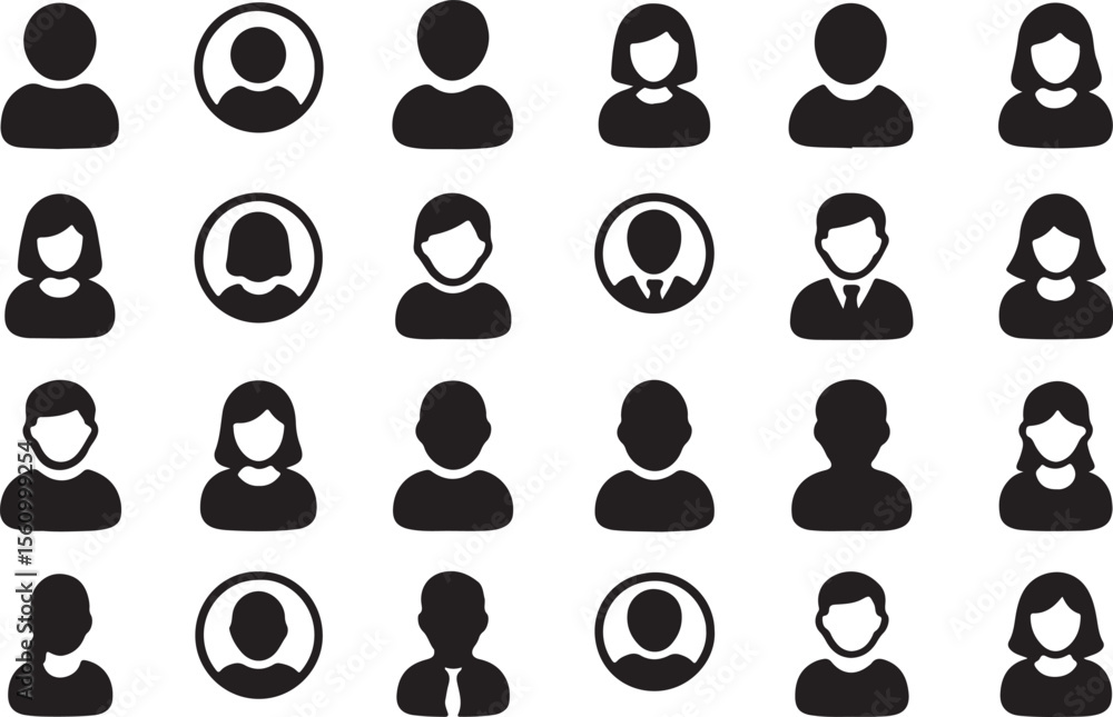 Poster collection of simple black and white user profile icons
