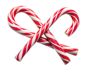 Fototapeta premium Two intertwined red and white striped candy canes forming a heart shape isolated on a transparent background 1