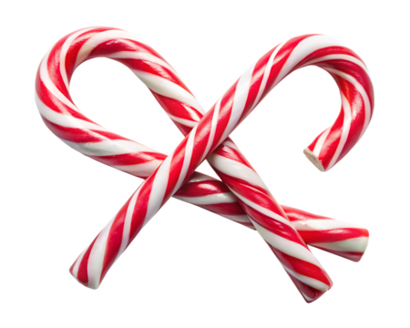 Two intertwined red and white striped candy canes forming a heart shape isolated on a transparent background 1