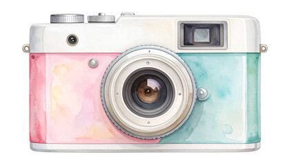 Hand-drawn illustration of vintage polaroid instant camera, watercolor texture, perfect for journaling, digital planners, printable sticers