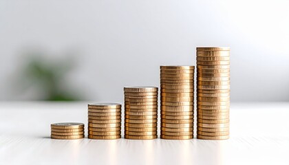 Stacks of coins show a financial growth chart isolated on white background