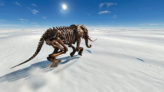 Skeleton Elephant running in snow
