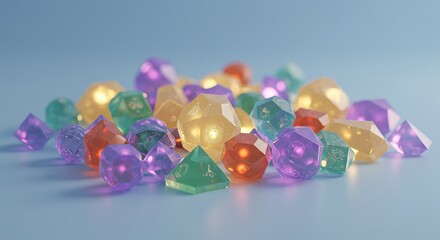 Colorful Gemstones and Crystals on Soft Blue Background